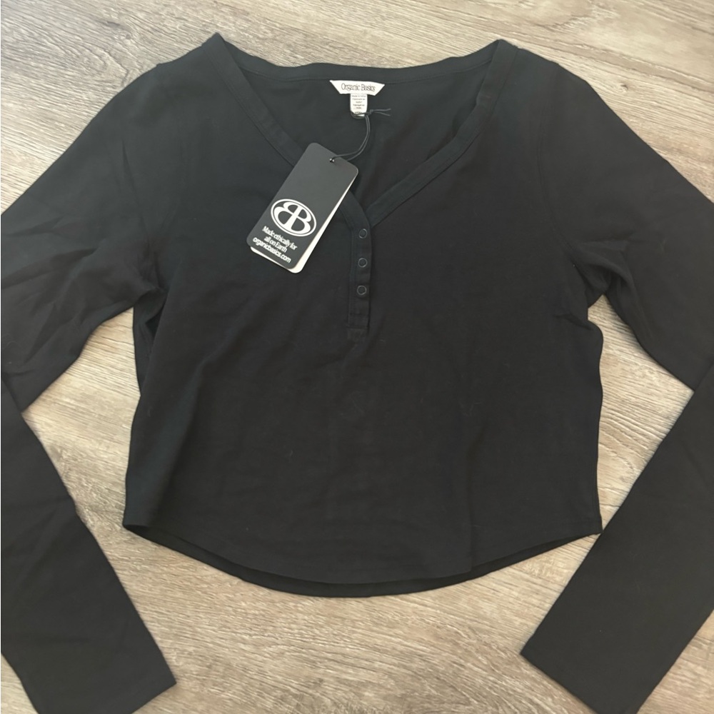 Organic Basics Henley Top size small in black